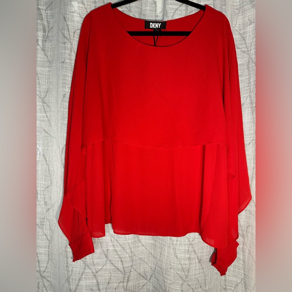 Cape Blouse DKNY Crewneck Smocked-Cuff Size XL - Picture 6 of 9